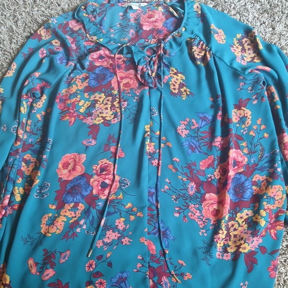The Pioneer Woman Teal Floral Blouse - Picture 1 of 1